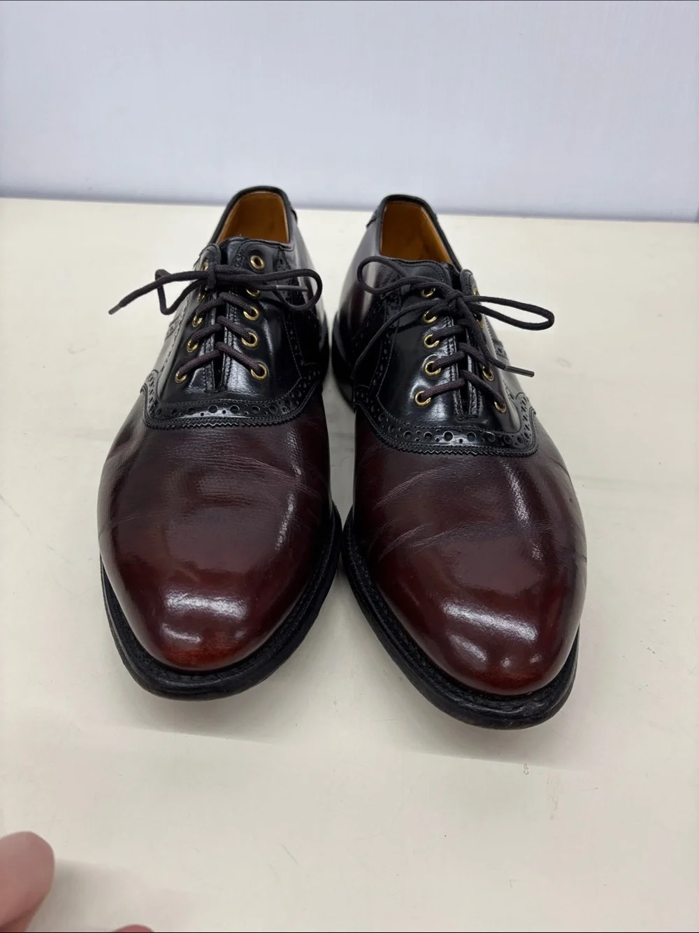 Johnston & Murphy Burgundy and Black Leather Wingtip Golf Shoes